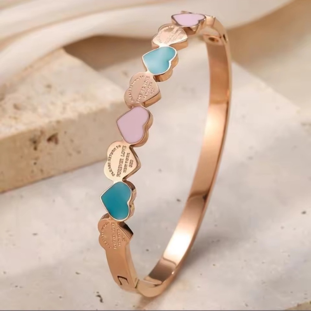 Colorful Heart Rose Gold Bangle Bracelet